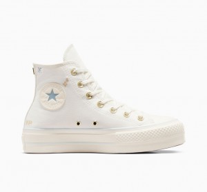 Converse Chuck Taylor All Star Lift flatforms Tiny Tattoos ασπρα μπλε | TNCSEQ-569