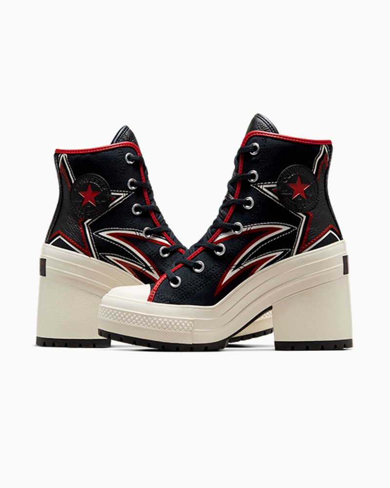 Converse Chuck 70 De Luxe Heel Moto μαυρα κοκκινα | YKFWOH-579