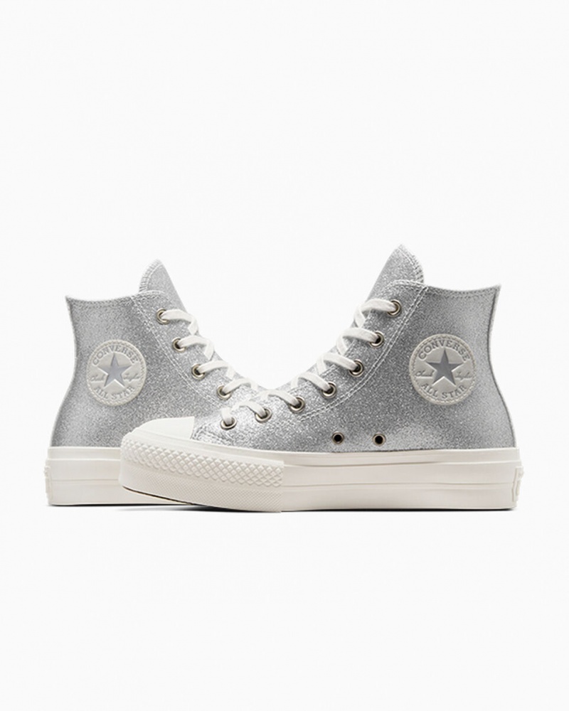 Converse Chuck Taylor All Star Lift flatforms Glitter ασημι | IDQSUO-792