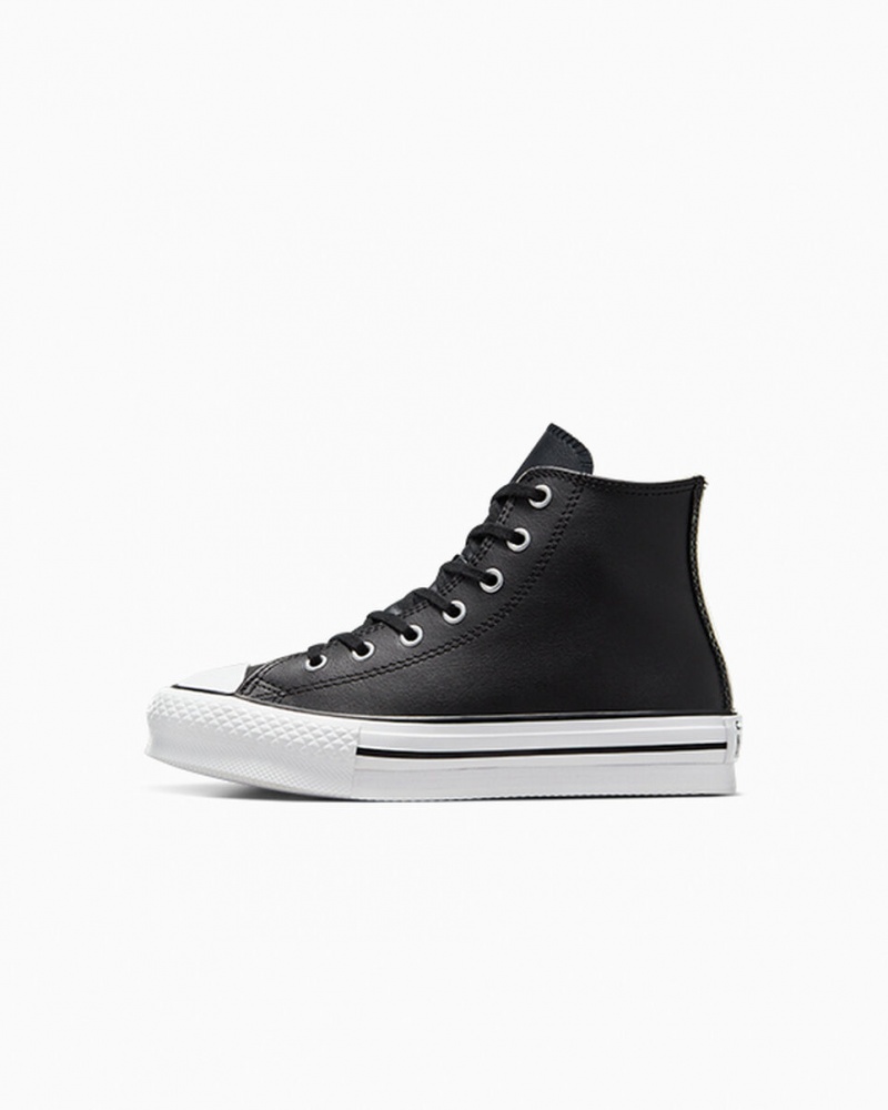 Converse Chuck Taylor All Star Lift flatforms δερματινα μαυρα ασπρα | MGIAUT-452