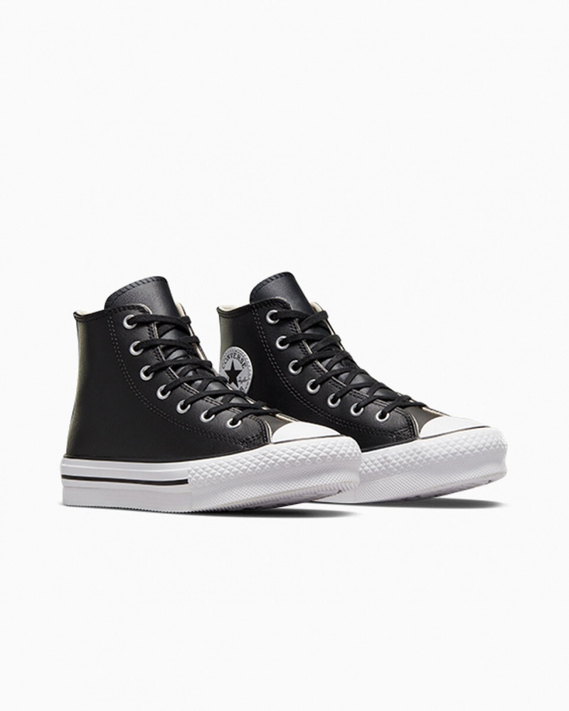 Converse Chuck Taylor All Star Lift flatforms δερματινα μαυρα ασπρα | MGIAUT-452
