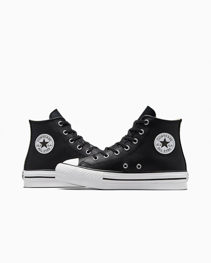 Converse Chuck Taylor All Star Lift flatforms δερματινα μαυρα ασπρα | MGIAUT-452