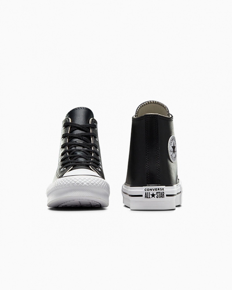 Converse Chuck Taylor All Star Lift flatforms δερματινα μαυρα ασπρα | MGIAUT-452