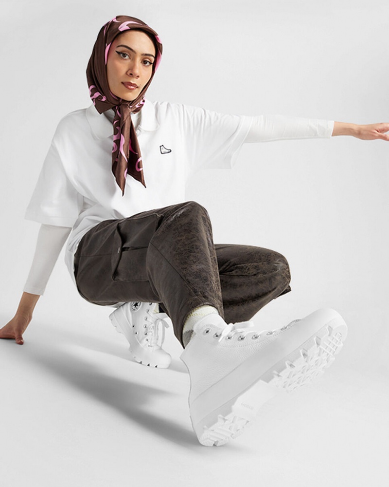 Converse Chuck Taylor All Star Lugged δερματινα ασπρα μαυρα ασπρα | PSYQOW-082