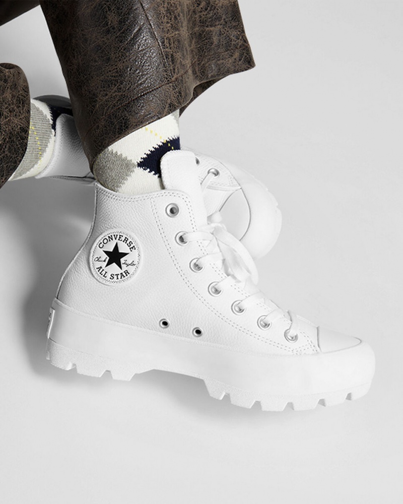 Converse Chuck Taylor All Star Lugged δερματινα ασπρα μαυρα ασπρα | PSYQOW-082