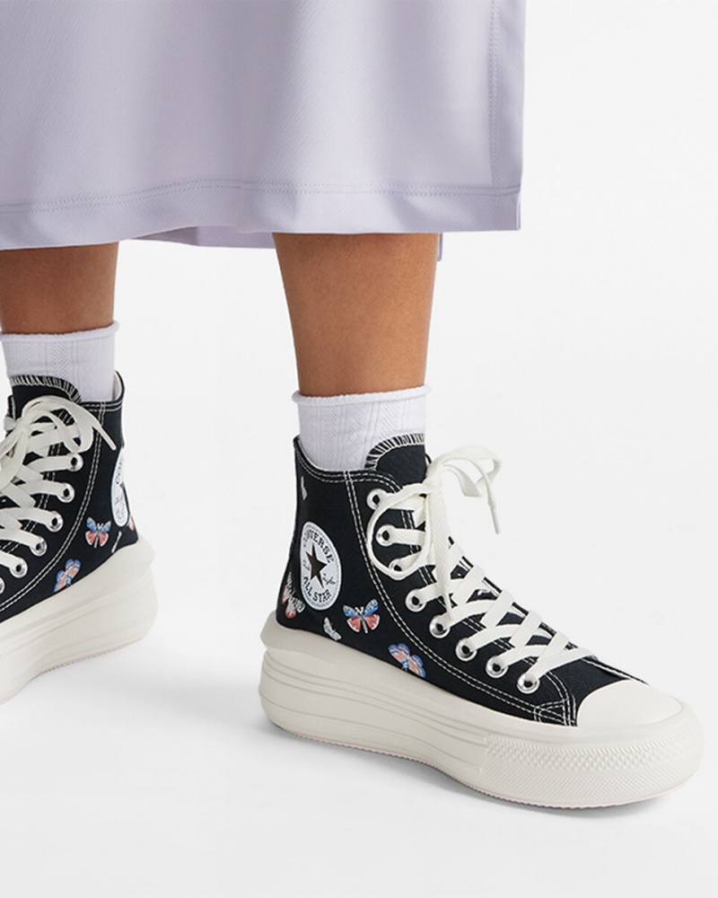 Converse Chuck Taylor All Star Move flatforms Butterfly Wings μαυρα ροζ | ABGOMZ-756