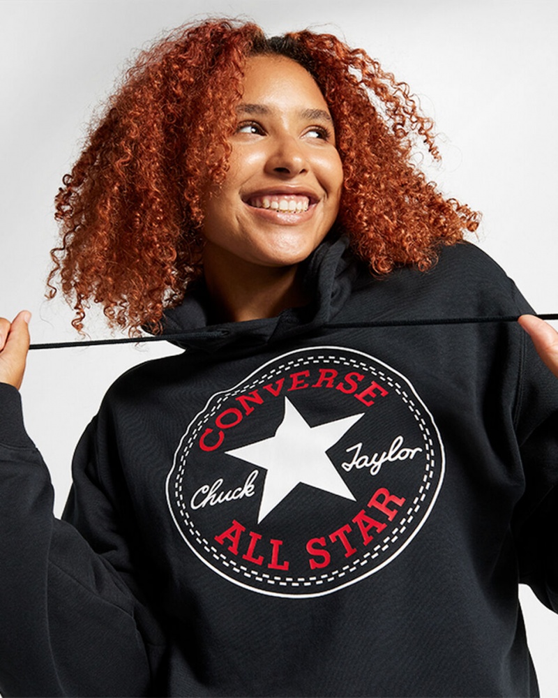 Converse Converse Go-To All Star Patch Standard-Fit Fleece Pullover Hoodie μαυρα | OTXNSK-061